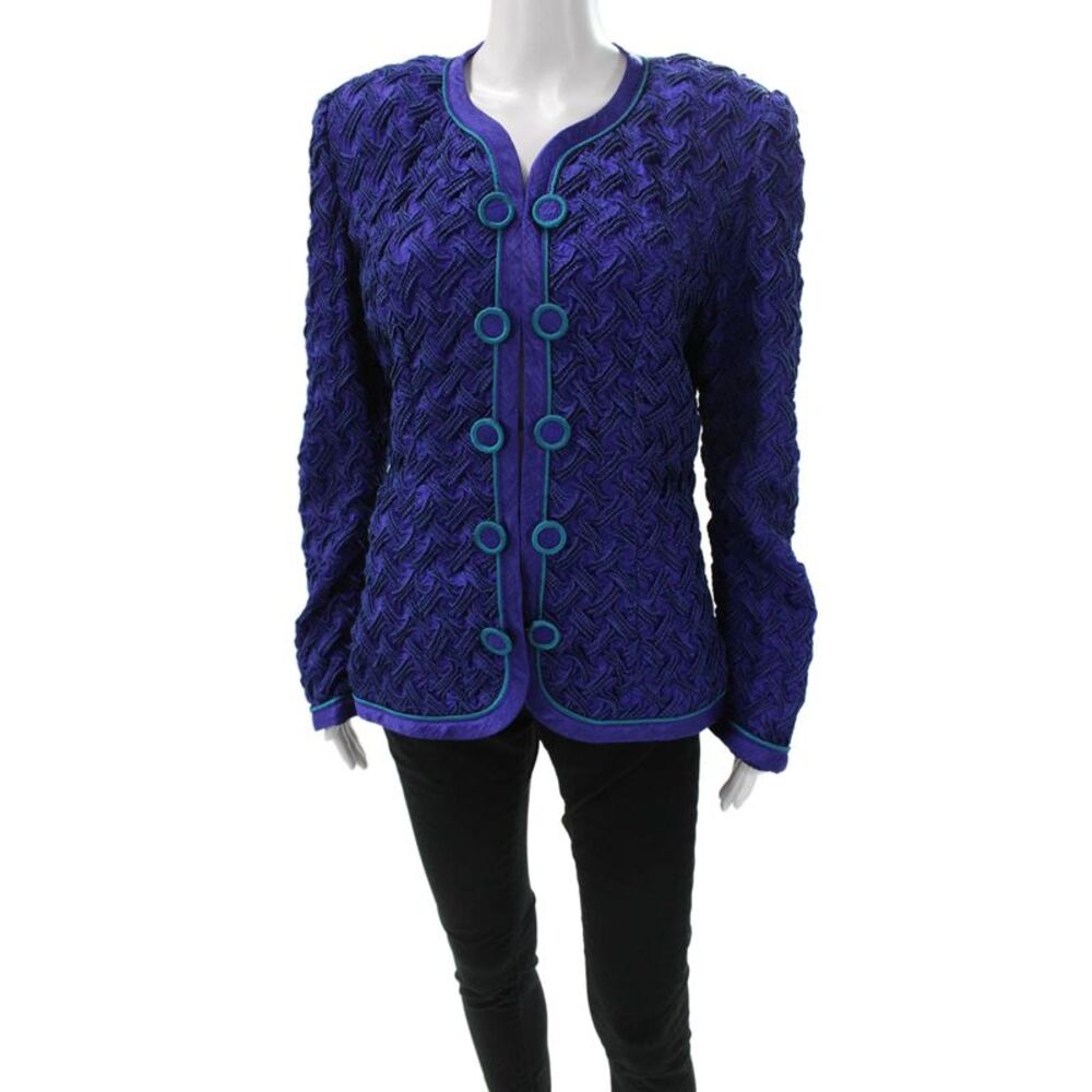 Jeanne Marc Womens Purple 80s Button Long Sleeve Polyester Jacket Size L